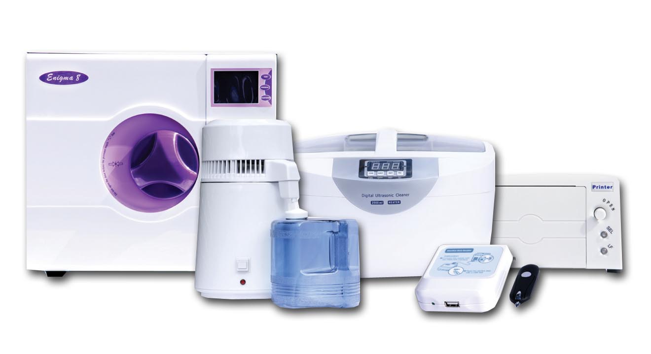 Enigma package deals including autoclave, printer, water distiller, ultrasonic bath and USB.